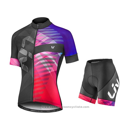 2019 Maillot Cyclisme Femme Liv Violet Rouge Noir Manches Courtes et Cuissard
