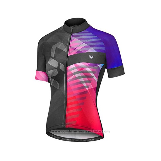 2019 Maillot Cyclisme Femme Liv Violet Rouge Noir Manches Courtes et Cuissard