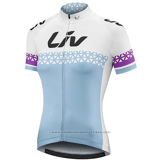 2019 Maillot Cyclisme Femme Liv Blanc Bleu Manches Courtes et Cuissard