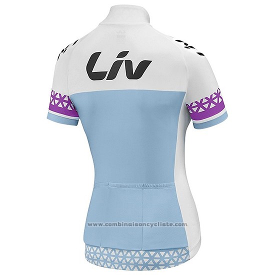 2019 Maillot Cyclisme Femme Liv Blanc Bleu Manches Courtes et Cuissard