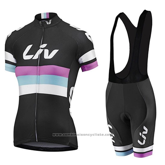 2019 Maillot Cyclisme Femme Liv Noir Blanc Violet Manches Courtes et Cuissard