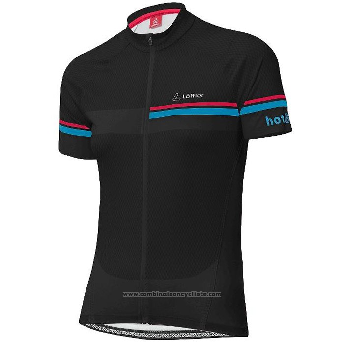 2020 Maillot Cyclisme Femme Loffler Rose Bleu Noir Manches Courtes et Cuissard