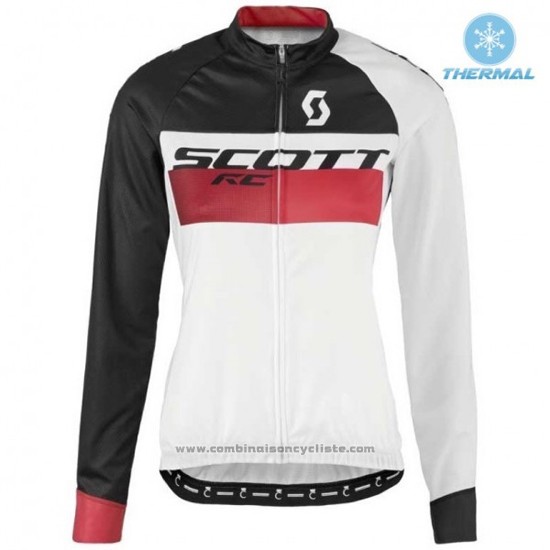 2016 Maillot Cyclisme Femme Scott Blanc et Noir Manches Longues et Cuissard