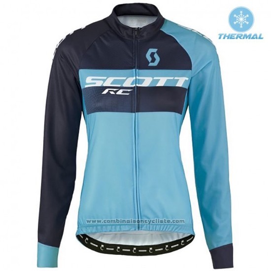 2016 Maillot Cyclisme Femme Scott Bleu et Noir Manches Longues et Cuissard