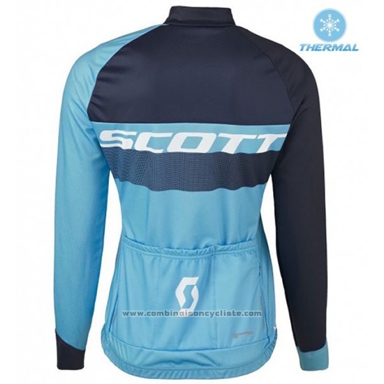 2016 Maillot Cyclisme Femme Scott Bleu et Noir Manches Longues et Cuissard