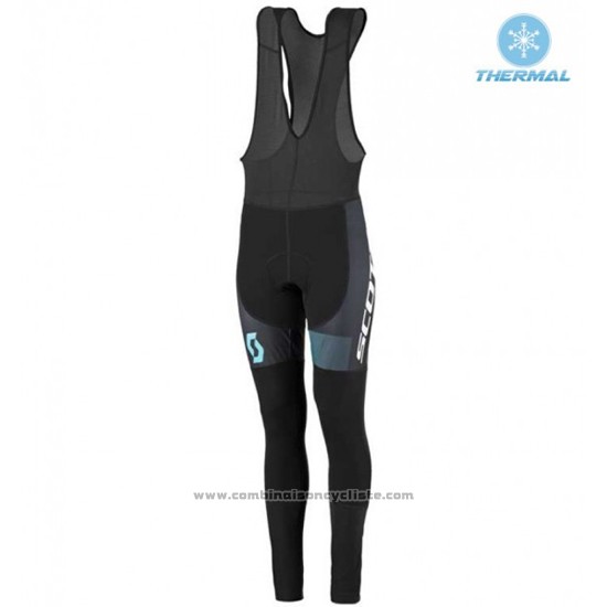 2016 Maillot Cyclisme Femme Scott Bleu et Noir Manches Longues et Cuissard