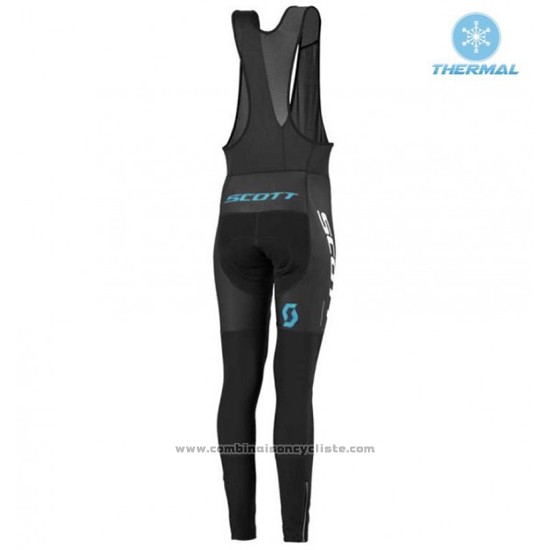 2016 Maillot Cyclisme Femme Scott Bleu et Noir Manches Longues et Cuissard