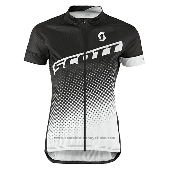 2016 Maillot Cyclisme Femme Scott Noir et Gris Manches Courtes et Cuissard
