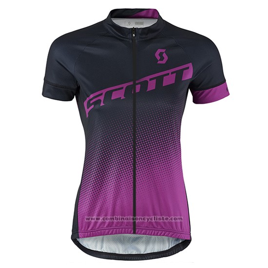 2016 Maillot Cyclisme Femme Scott Noir et Rouge Manches Courtes et Cuissard