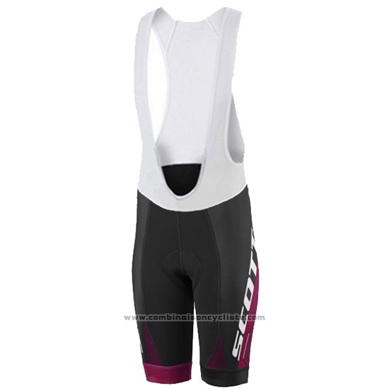2016 Maillot Cyclisme Femme Scott Noir et Rouge Manches Courtes et Cuissard