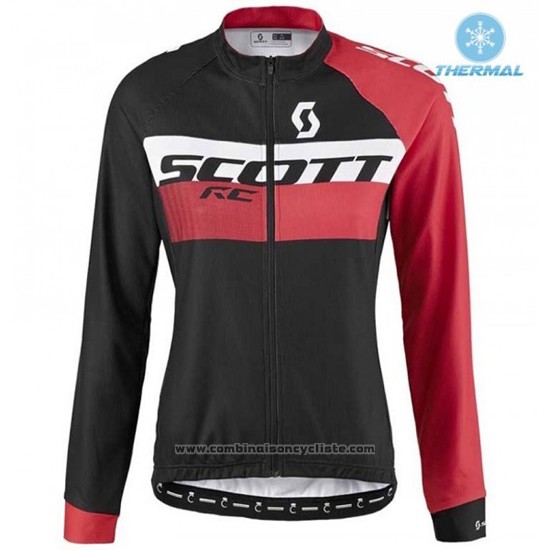 2016 Maillot Cyclisme Femme Scott Rouge et Noir Manches Longues et Cuissard
