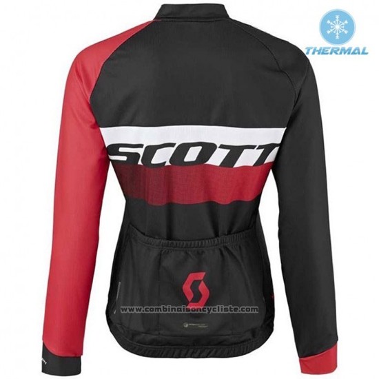 2016 Maillot Cyclisme Femme Scott Rouge et Noir Manches Longues et Cuissard