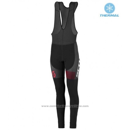 2016 Maillot Cyclisme Femme Scott Rouge et Noir Manches Longues et Cuissard