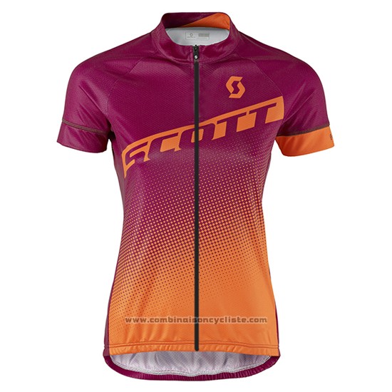 2016 Maillot Cyclisme Femme Scott Rouge et Orange Manches Courtes et Cuissard