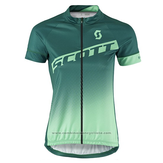 2016 Maillot Cyclisme Femme Scott Vert et Blanc Manches Courtes et Cuissard