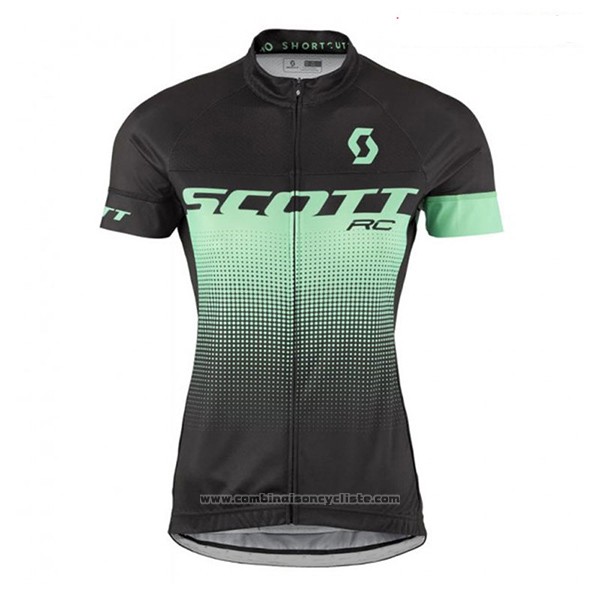 2017 Maillot Cyclisme Femme Scott Noir et Vert Manches Courtes et Cuissard