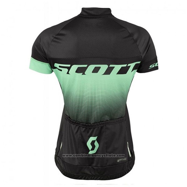 2017 Maillot Cyclisme Femme Scott Noir et Vert Manches Courtes et Cuissard