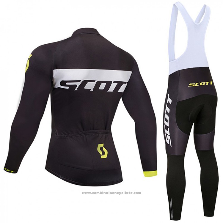 2018 Maillot Cyclisme Scott Noir et Blanc Manches Longues et Cuissard