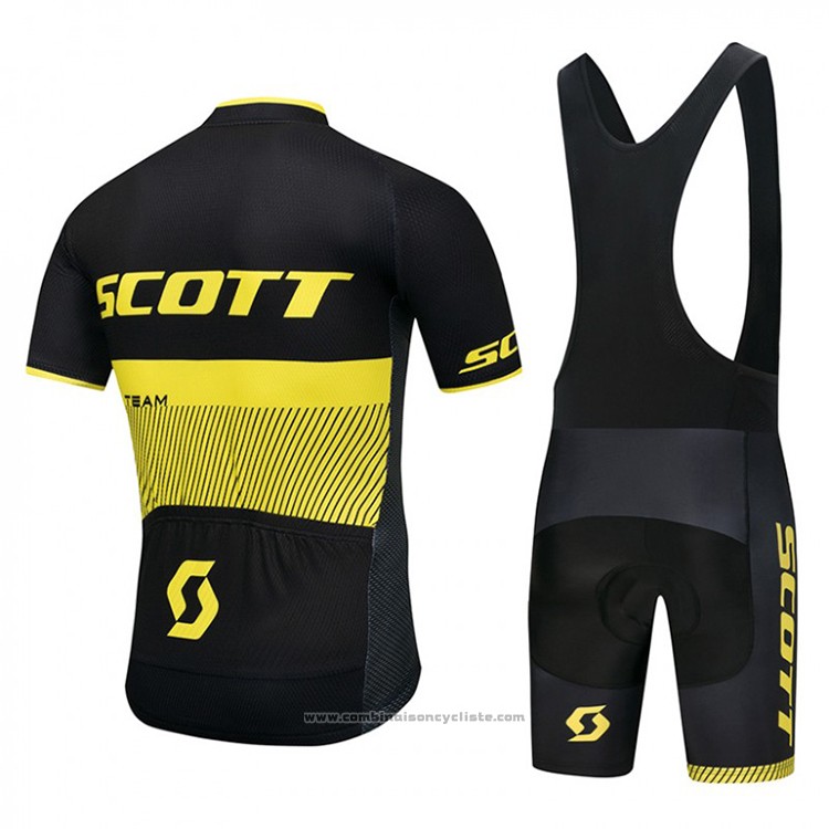 2018 Maillot Cyclisme Scott Noir et Jaune Manches Courtes et Cuissard
