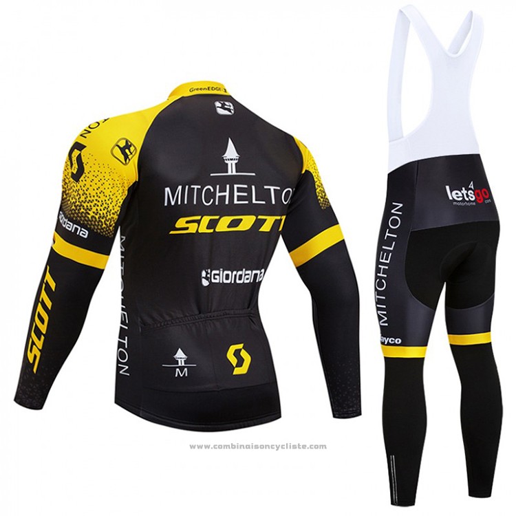 2018 Maillot Cyclisme Scott Noir et Jaune Manches Longues et Cuissard