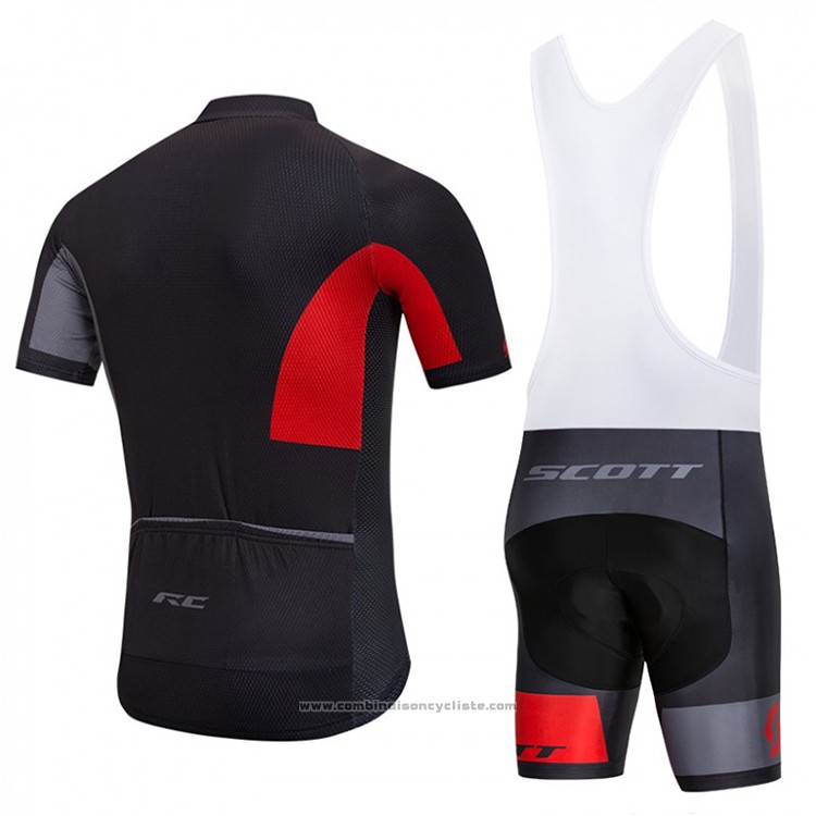 2018 Maillot Cyclisme Scott Noir et Rouge Manches Courtes et Cuissard