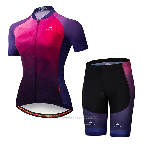 2019 Maillot Cyclisme Femme Miloto Violet Rose Manches Courtes et Cuissard