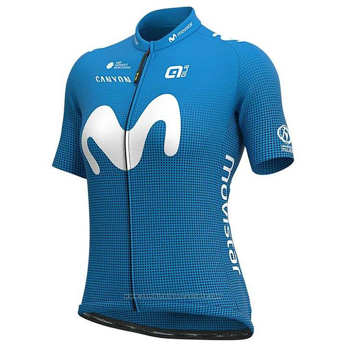 2020 Maillot Cyclisme Femme Movistar Blanc Bleu Manches Courtes et Cuissard