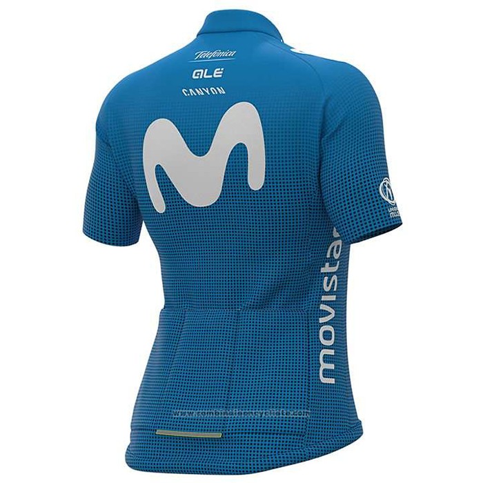 2020 Maillot Cyclisme Femme Movistar Blanc Bleu Manches Courtes et Cuissard