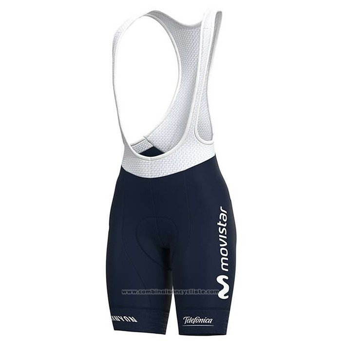 2020 Maillot Cyclisme Femme Movistar Blanc Bleu Manches Courtes et Cuissard