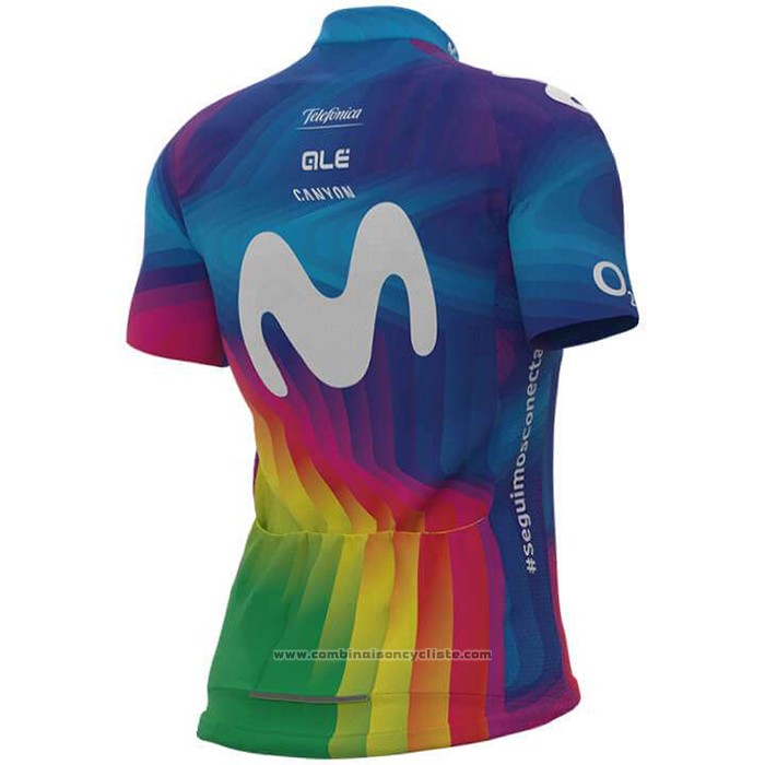 2020 Maillot Cyclisme Femme Movistar Multicolore Manches Courtes et Cuissard