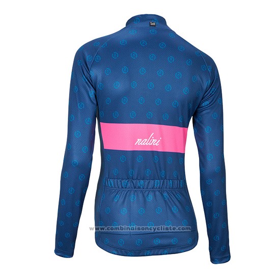 2016 Maillot Cyclisme Femme Nalini Rose et Bleu Manches Longues et Cuissard