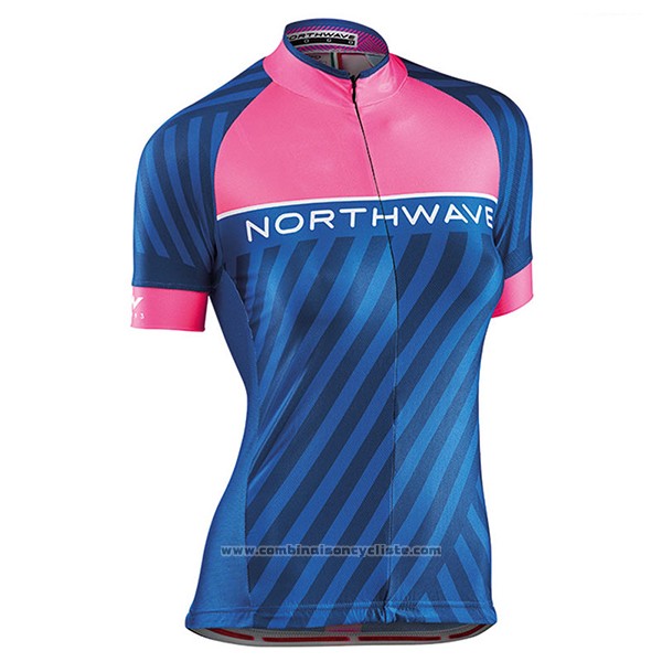 2017 Maillot Cyclisme Femme Northwave Bleu et Rose Manches Courtes et Cuissard