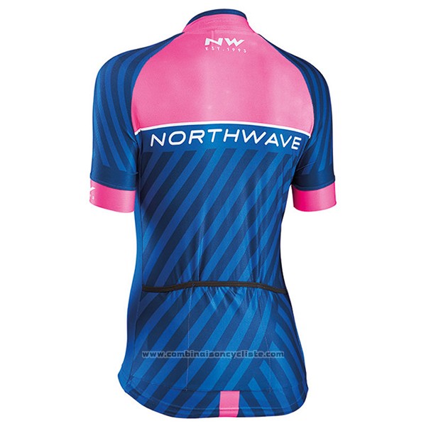 2017 Maillot Cyclisme Femme Northwave Bleu et Rose Manches Courtes et Cuissard