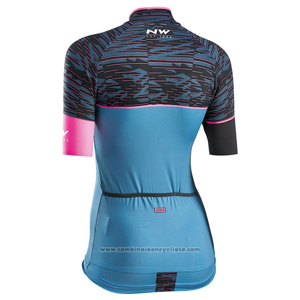 2017 Maillot Cyclisme Femme Northwave Noir et Bleu Manches Courtes et Cuissard