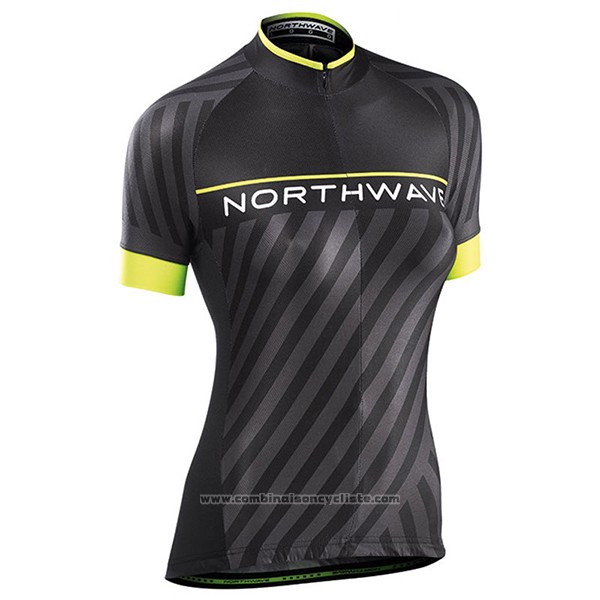2017 Maillot Cyclisme Femme Northwave Noir et Jaune Manches Courtes et Cuissard