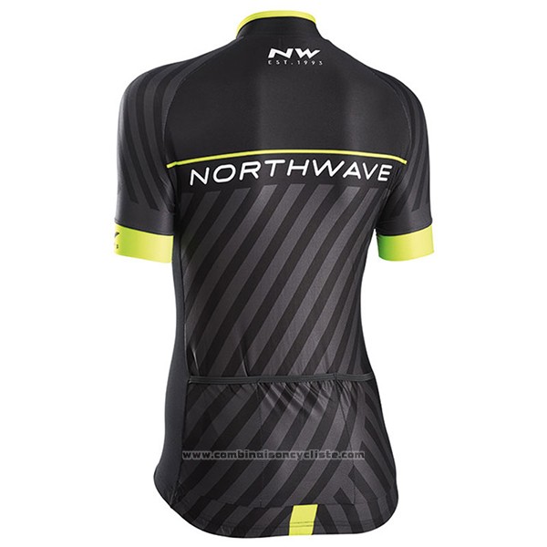 2017 Maillot Cyclisme Femme Northwave Noir et Jaune Manches Courtes et Cuissard