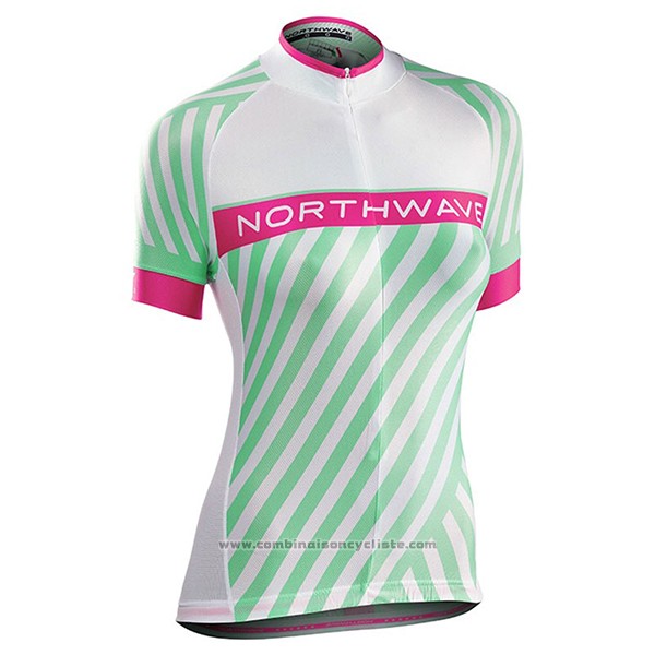 2017 Maillot Cyclisme Femme Northwave Vert et Rose Manches Courtes et Cuissard