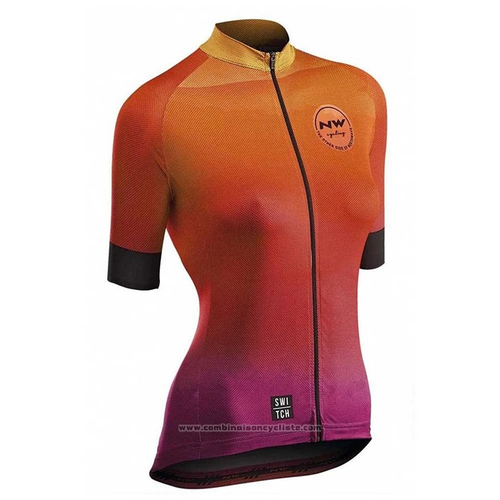 2020 Maillot Cyclisme Femme Northwave Orange Manches Courtes et Cuissard