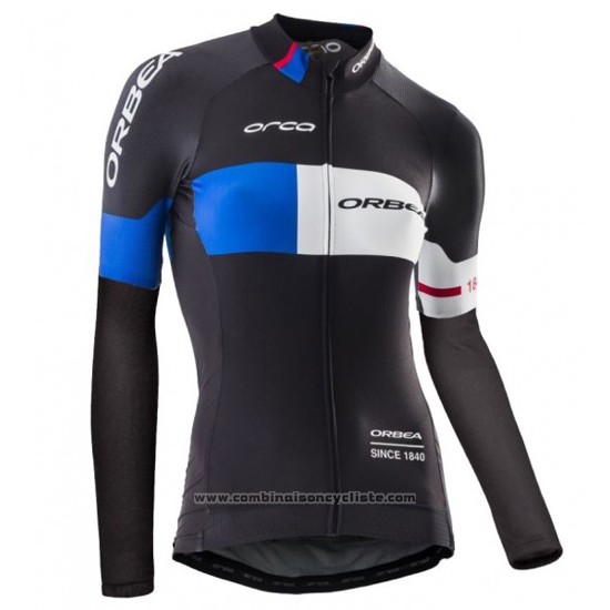2016 Maillot Cyclisme Femme Orbea Bleu et Noir Manches Longues et Cuissard