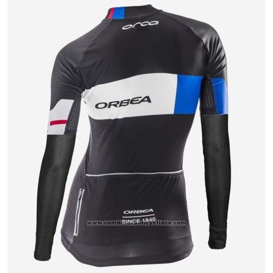 2016 Maillot Cyclisme Femme Orbea Bleu et Noir Manches Longues et Cuissard