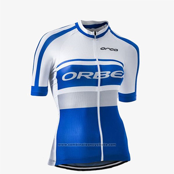 2017 Maillot Cyclisme Femme Orbea Bleu et Blanc Manches Courtes et Cuissard