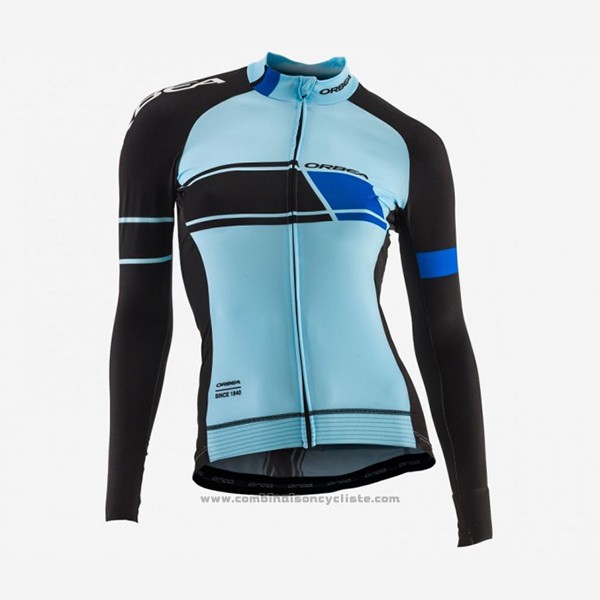 2017 Maillot Cyclisme Femme Orbea Noir et Bleu Manches Longues et Cuissard