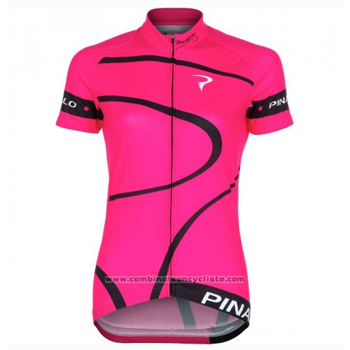 2016 Maillot Cyclisme Femme Pinarello Noir et Fuchsia Manches Courtes et Cuissard