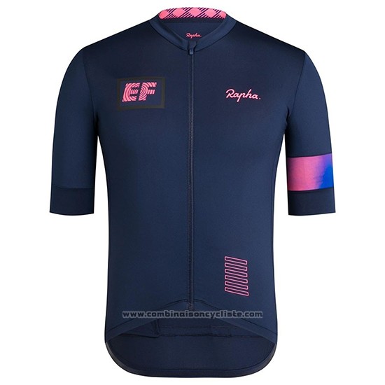 2019 Maillot Cyclisme Femme Rapha Fonce Bleu Rose Manches Courtes et Cuissard