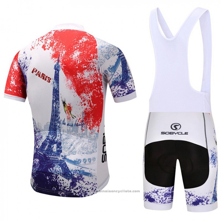 2018 Maillot Cyclisme Sobycle Blanc Orange Bleu Manches Courtes et Cuissard