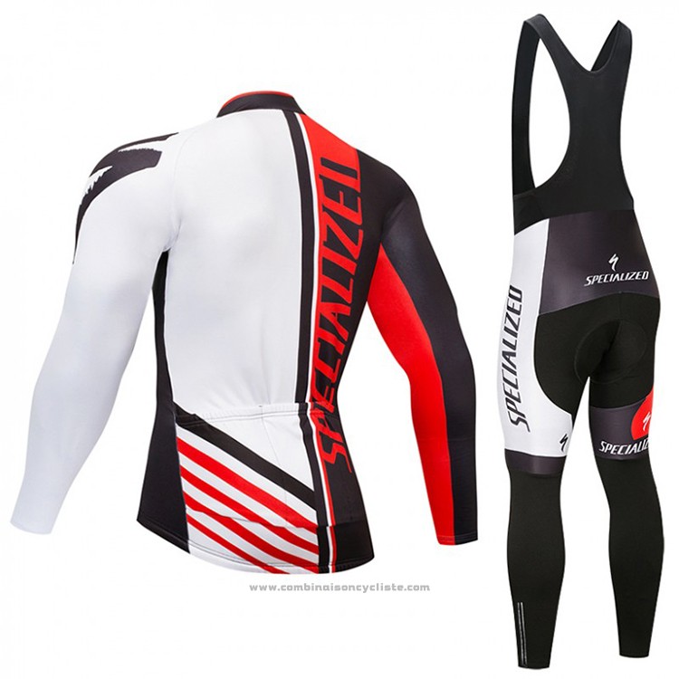 2018 Maillot Cyclisme Specialized Noir Rouge Blanc Manches Longues et Cuissard