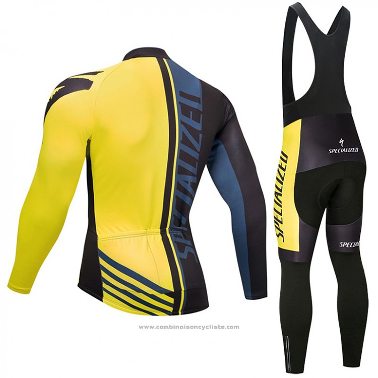 2018 Maillot Cyclisme Specialized Noir et Jaune Manches Longues et Cuissard