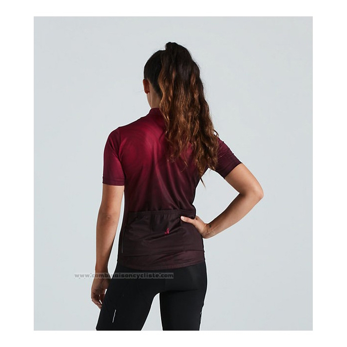 2021 Maillot Cyclisme Femme Specialized Rouge Noir Manches Courtes et Cuissard