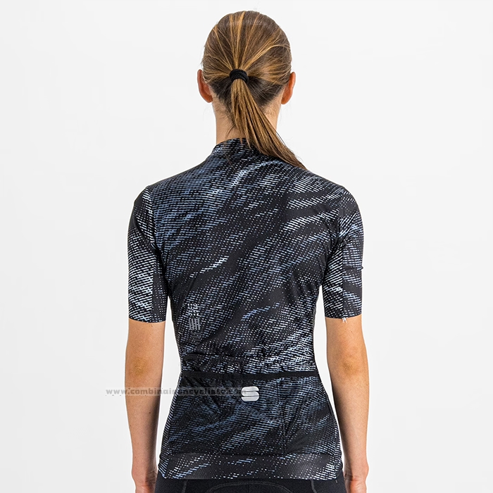 2023 Maillot Cyclisme Femme Sportful Noir Bleu Clair Manches Courtes et Cuissard
