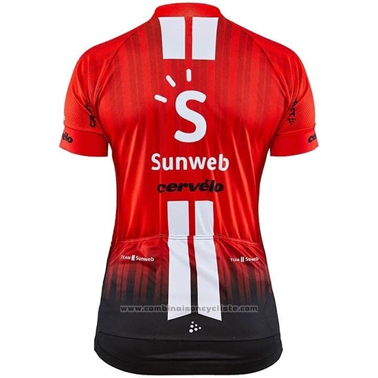 2019 Maillot Cyclisme Femme Sunweb Orange Blanc Manches Courtes et Cuissard